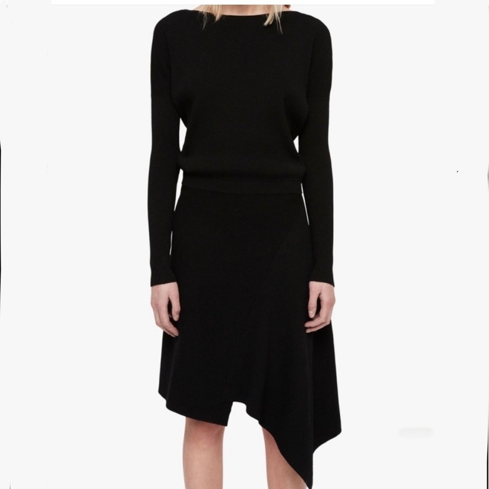 All Saints Suke Black Asymmetrical Sweater Dress